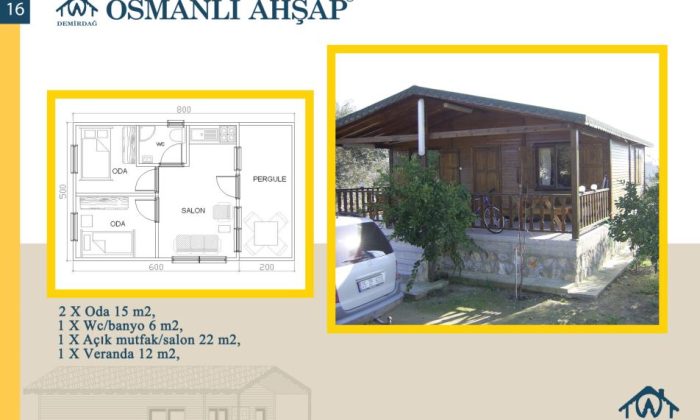49 m2 ahşap ev yerleşim planları ve iç mekan tasarımları.