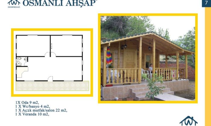 45 m2 ahşap ev yerleşim planları ve iç mekan tasarımları.